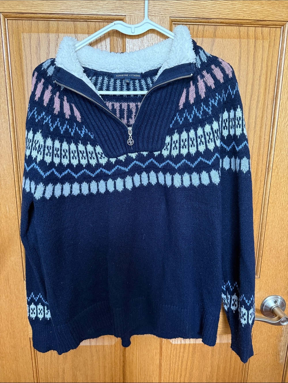Adrienne Vittadini Navy Fair Isle Half-Zip Sweater